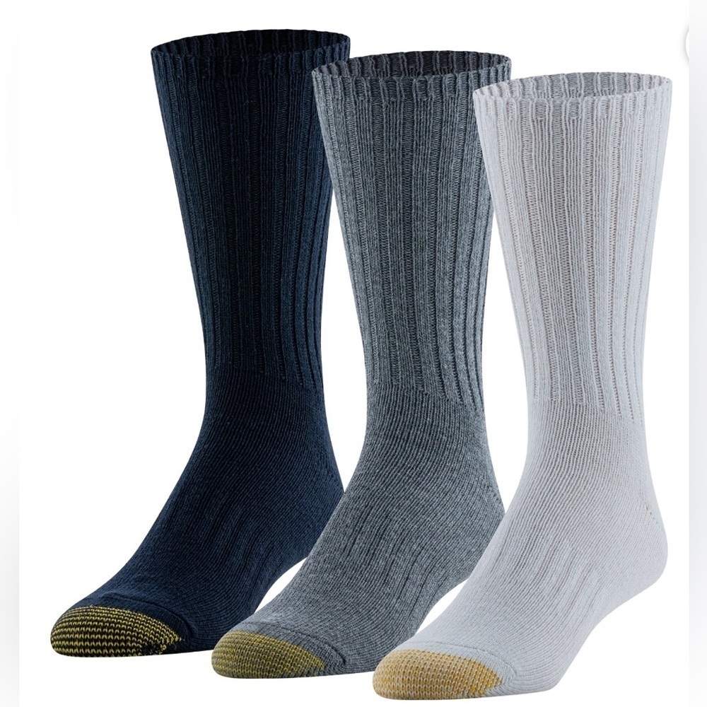 GoldToe Edition Mens Everyday Rib Crew Socks Assorted, 3 Pack